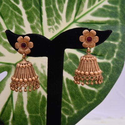 Royal Golden Jhumka with Flower Design Earrings