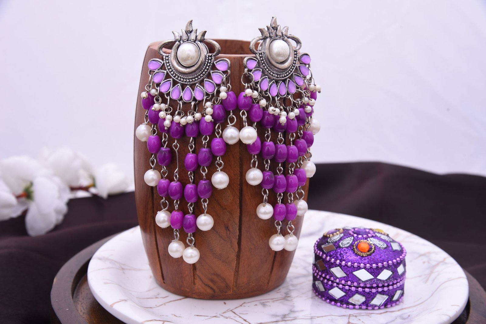 Purple Chandeliers with Pearls Earrings