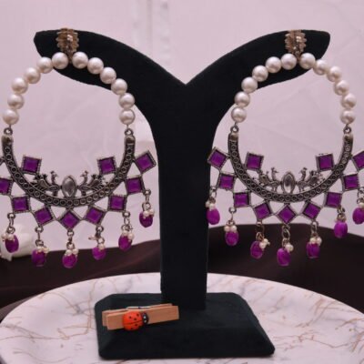 Pearl Hoops with Purple Danglers Earrings