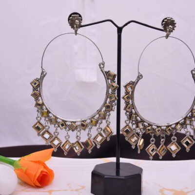 Large Oxidised Mirror Drop Earrings