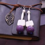 Purple & White Large Bead Earrings Off White Purple Earrings
