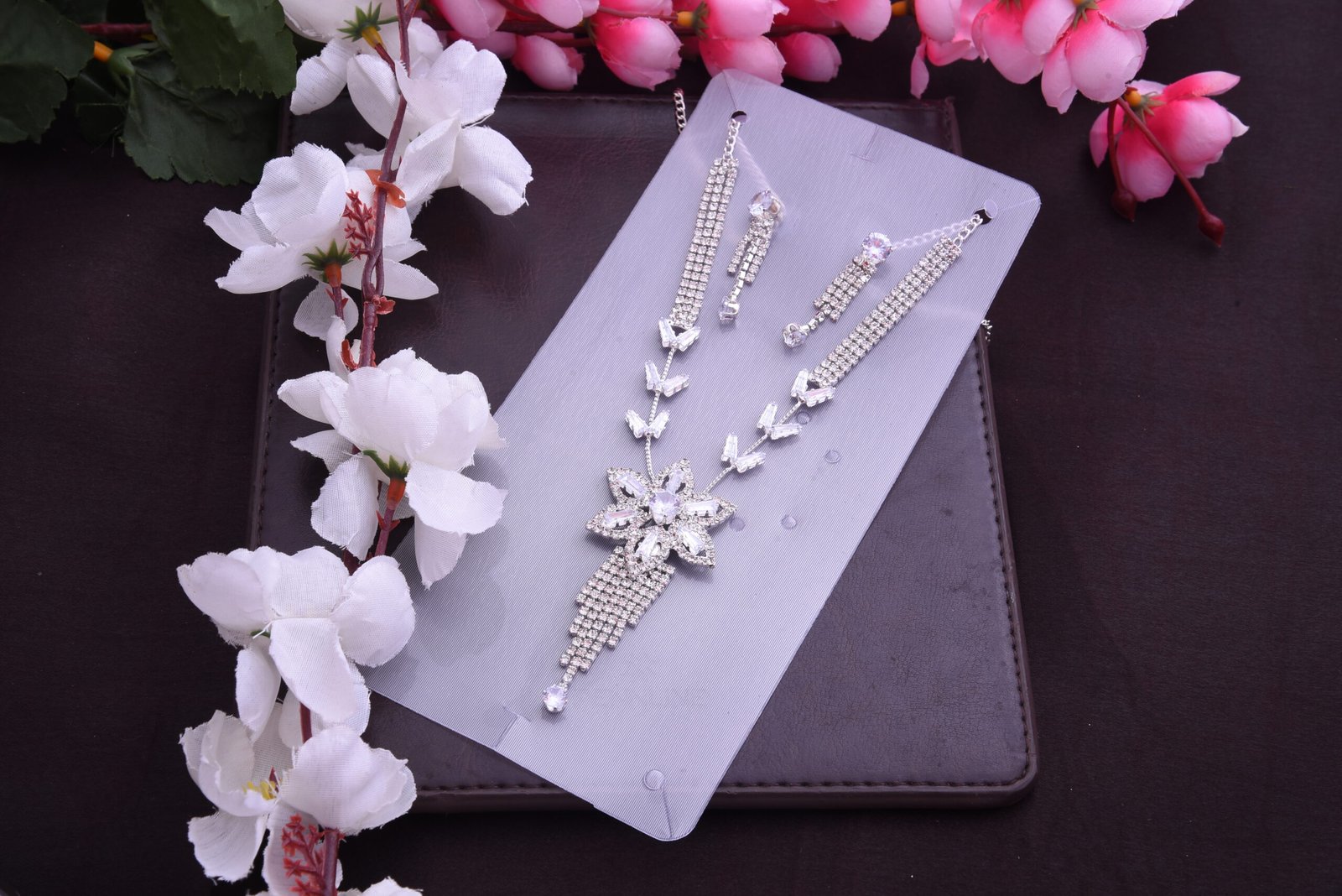 Flower Necklace Set with Hanging Earrings