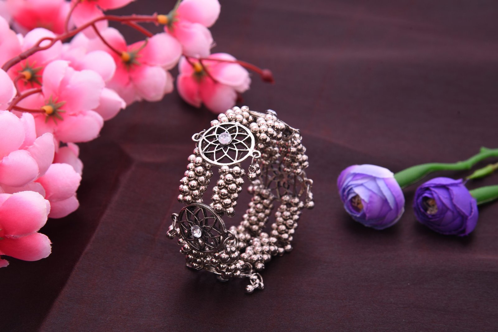 Oxidised Floral Design Bracelet